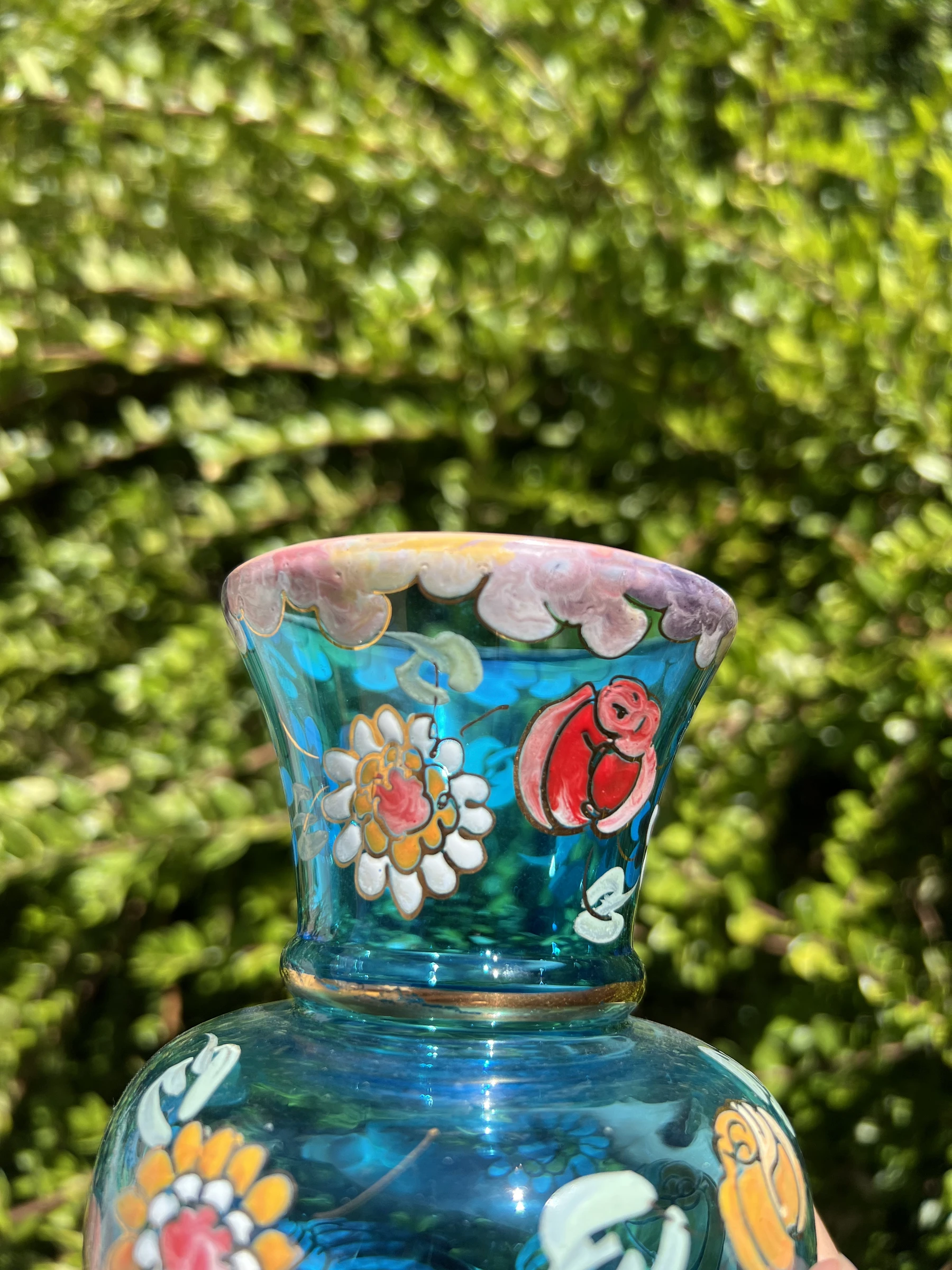🩵 Vintage vaas van handgeschilderd glas Royo gesigneerd Made in Spain 17 cm – photo 3
